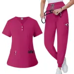 Women's Button-Front Scrubs Set - Classic Top with Jogger Pants