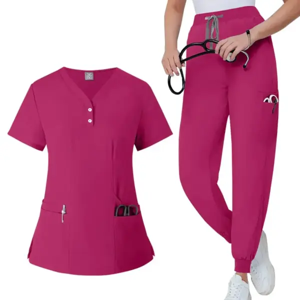 Women's Button-Front Scrubs Set - Classic Top with Jogger Pants