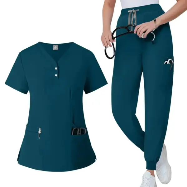Women's Button-Front Scrubs Set - Classic Top with Jogger Pants