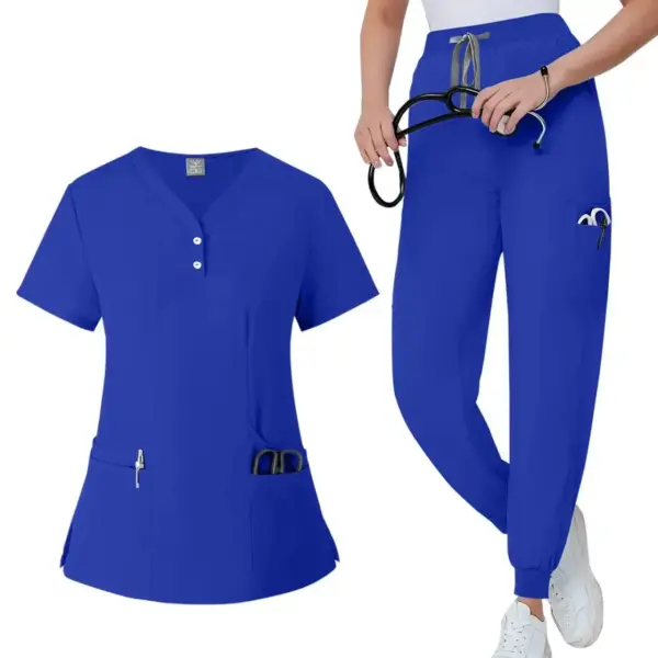 Women's Button-Front Scrubs Set - Classic Top with Jogger Pants