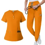 Women's Button-Front Scrubs Set - Classic Top with Jogger Pants