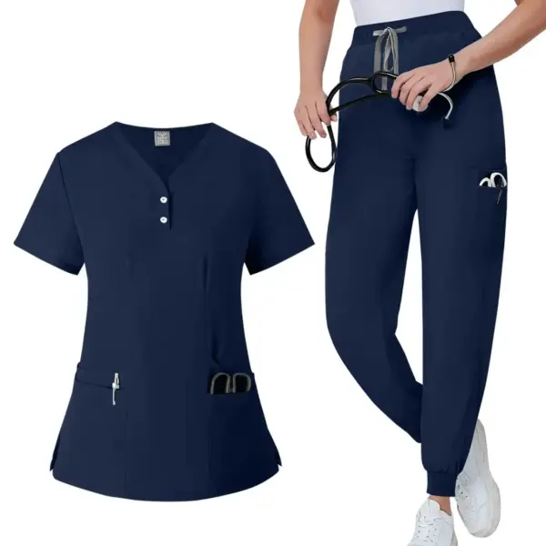 Women's Button-Front Scrubs Set - Classic Top with Jogger Pants